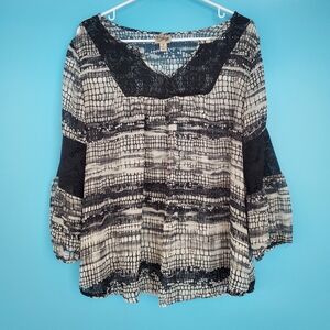 Como Vintage Blouse Size Medium Lace Trim 3/4 Sleeve